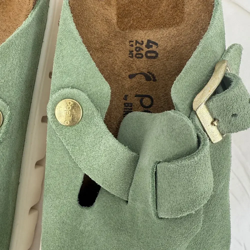 Birkenstock Boston Chunky Platform Clog Shoe  Green Tea Suede  40 9.5 NEW